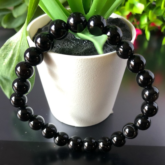 Black Obsidian 8mm Natural Stone Beads Stretchable Bracelet - Picture 2 of 2